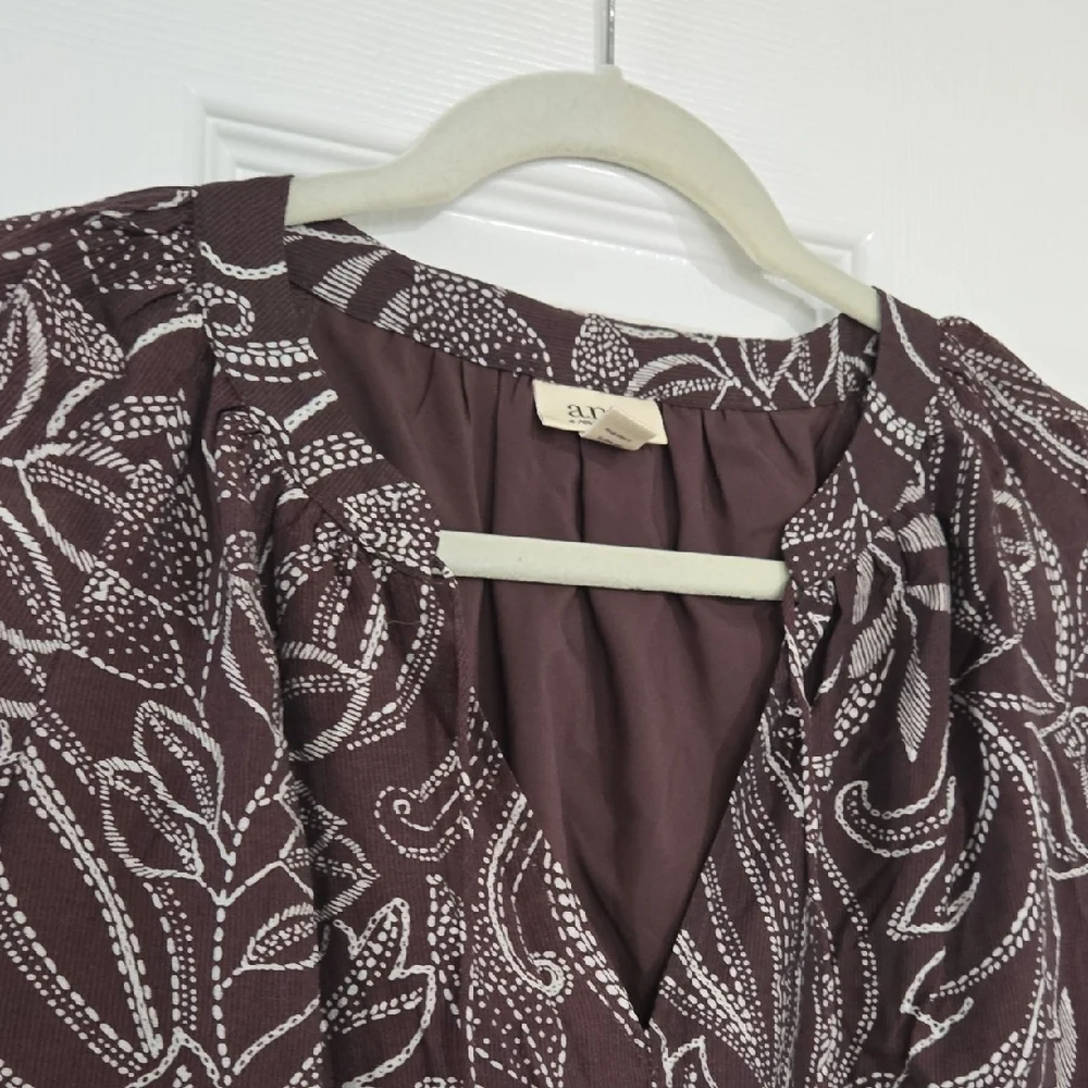 A.N.A A New Approach Brown Floral Long Sleeve Dress Lightweight Size Large